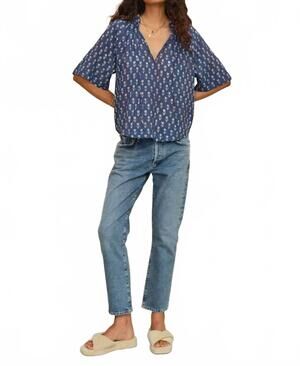 NEW M.A.B.E. ari print gathered top in indigo